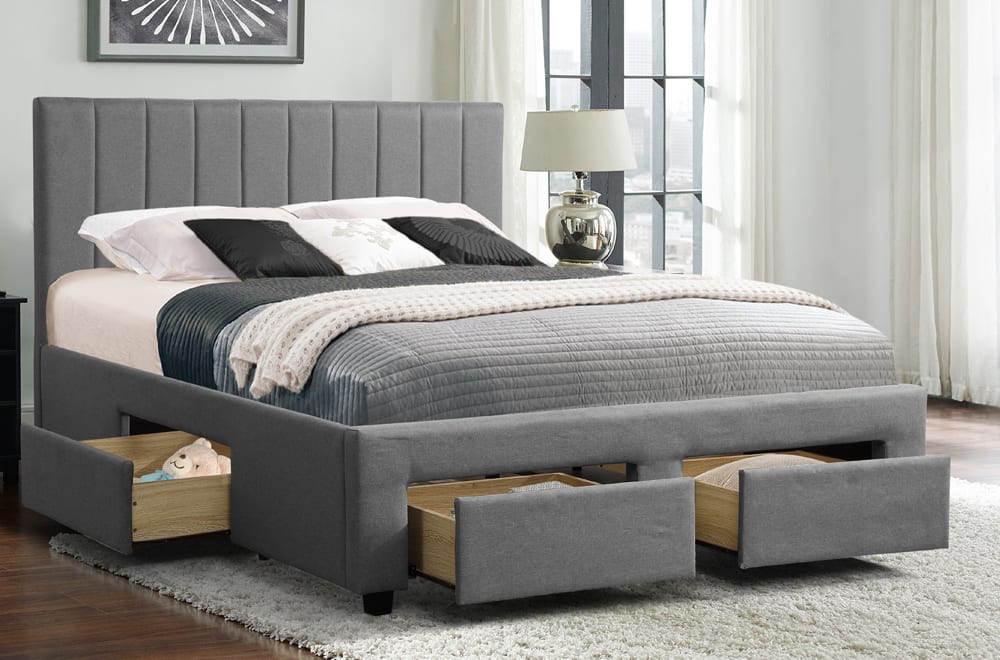 Gray Platform Bed With Drawers