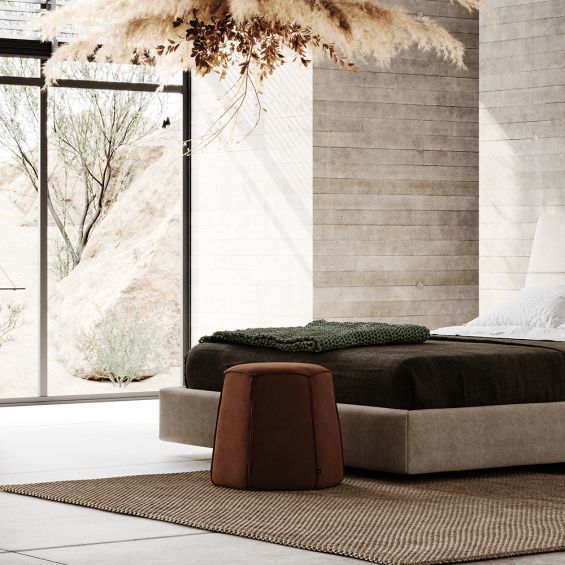 stylish brown pouf in the bedroom