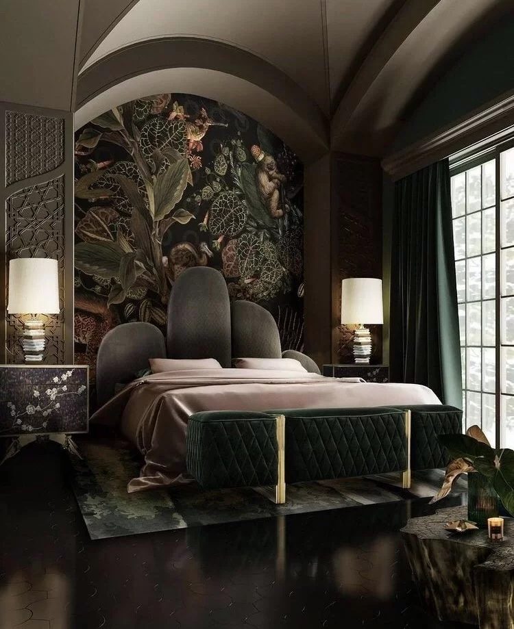 The exquisite emerald green color in the Chinoiserie style will add real luxury to your bedroom