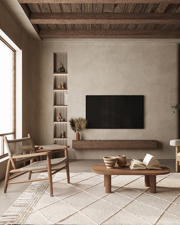 Minimalist modern living room in retro style